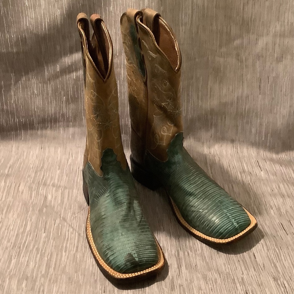 tony lama womens reptile square toe leather sole boots Sz 9B western cowgirl - Picture 2 of 11